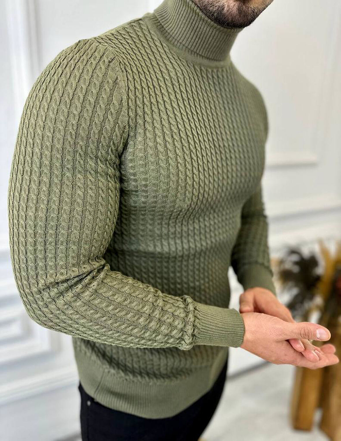 Kazak Slim Fit Tüylenmez Naturel Pamuk Triko Boğazlı Balıkçı Yaka Kazak