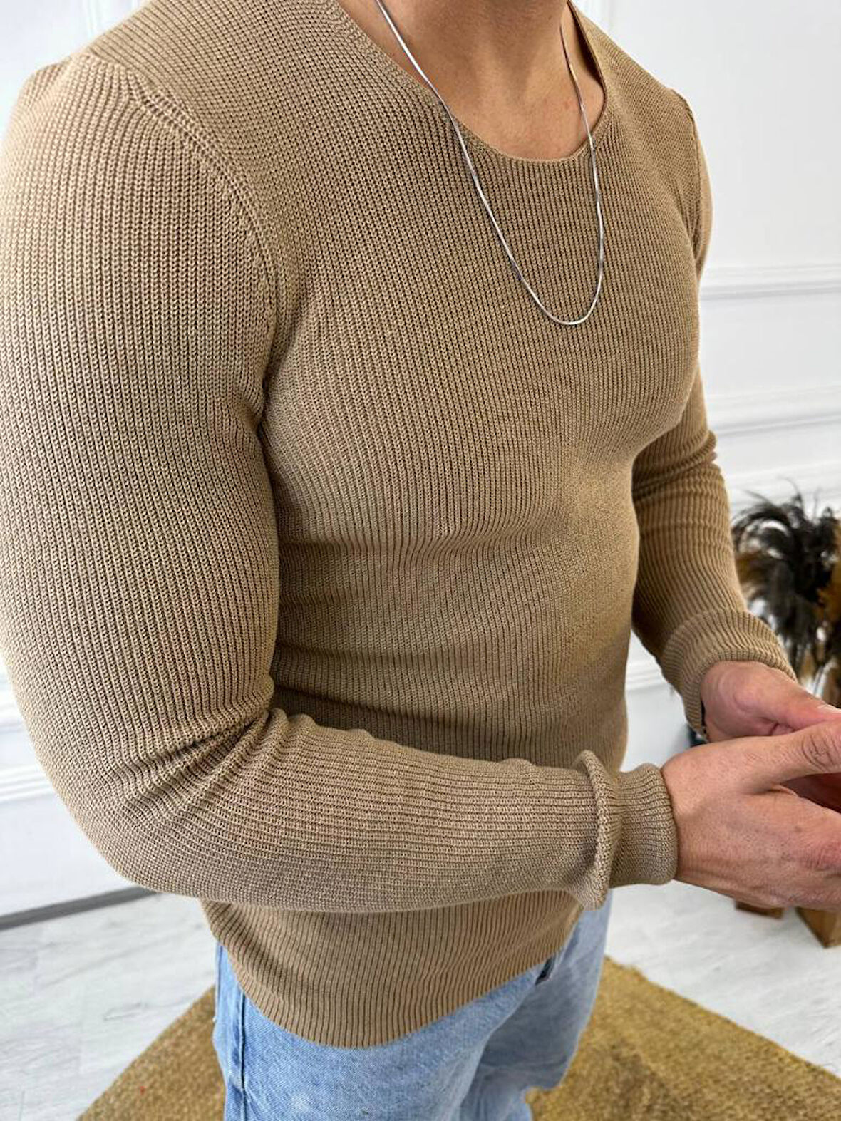 Kazak Örme Tüylenmez Naturel Pamuk Kazak Slim Fit Triko Dar Kesim Body Kazak