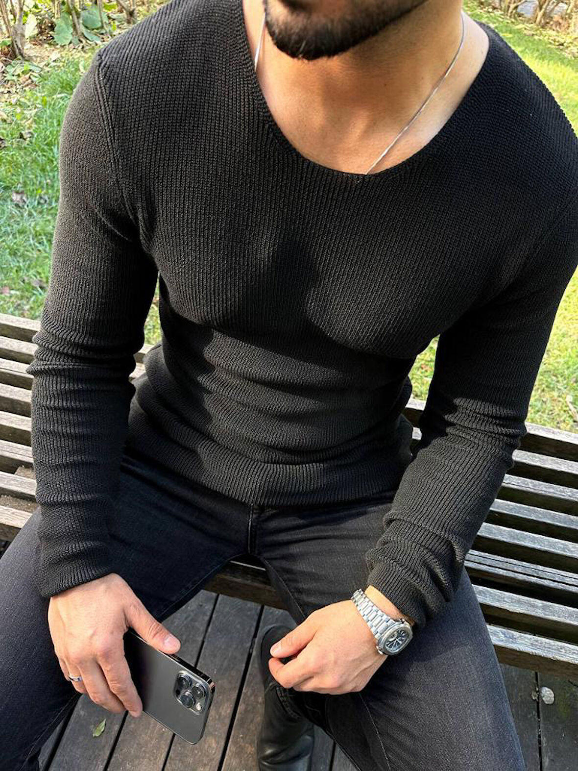 Kazak Örme Tüylenmez Naturel Pamuk Kazak Slim Fit Triko Dar Kesim Body Kazak