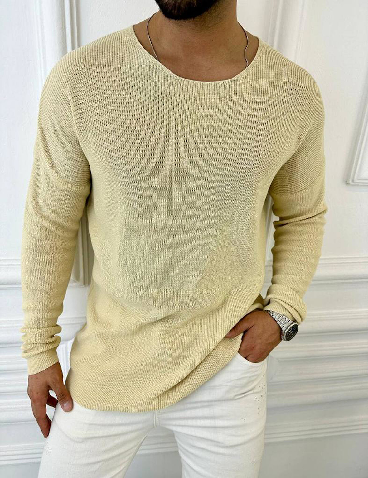 Kazak Oversize Örme Natural Pamuk Tüylenmeyen Kazak Salaş Tarz Triko Sweatshirt