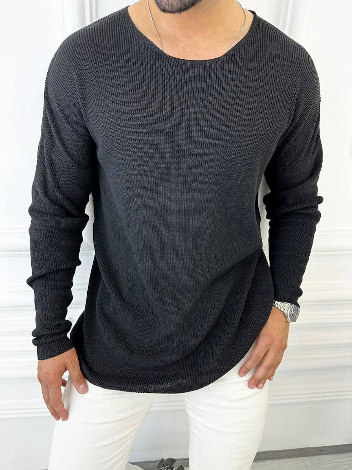Kazak Oversize Örme Natural Pamuk Tüylenmeyen Kazak Salaş Tarz Triko Sweatshirt