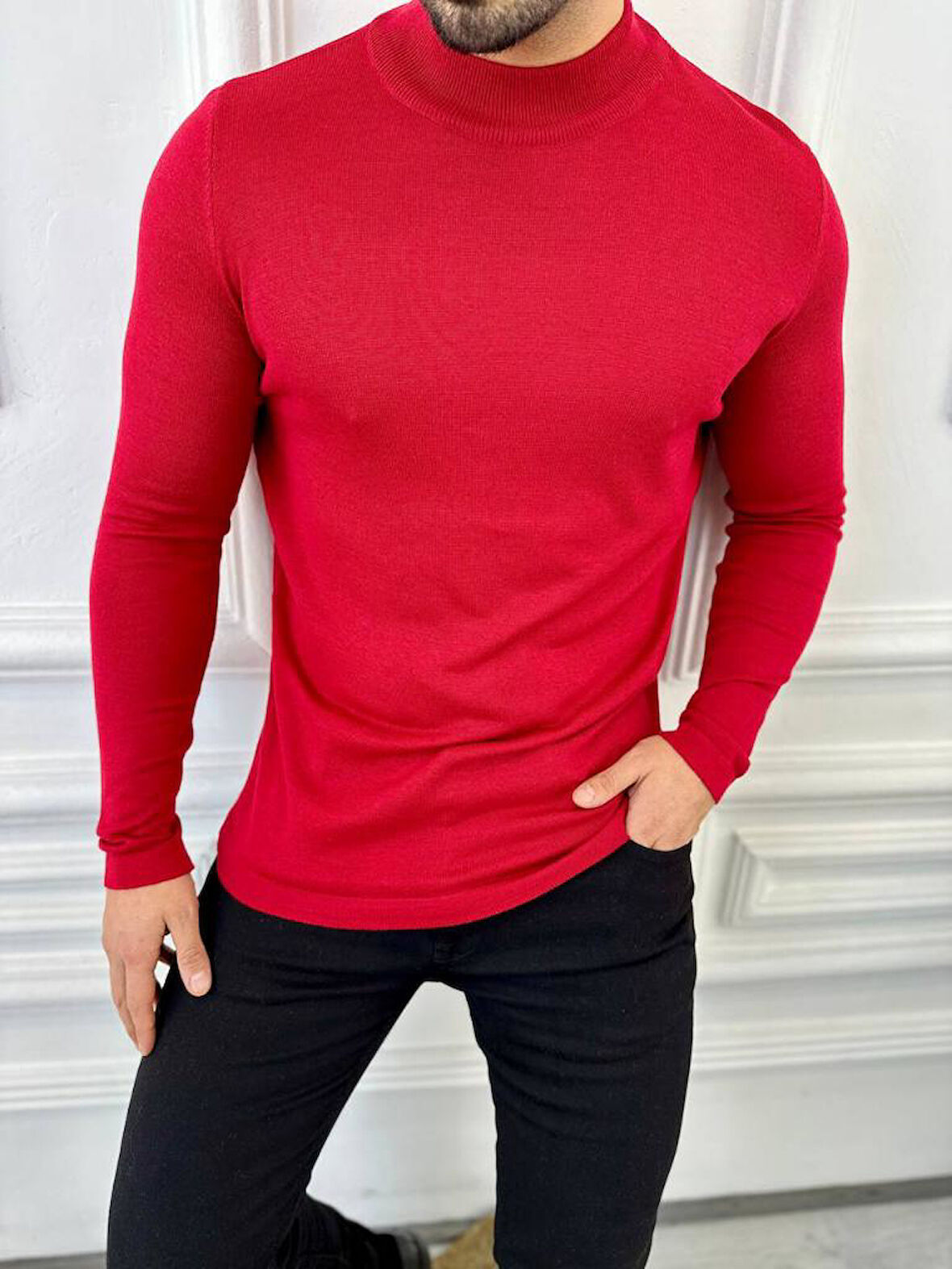 Kazak Slim Fit Tüylenmez Naturel Pamuk Triko Boğazlı Balıkçı Yaka Kazak