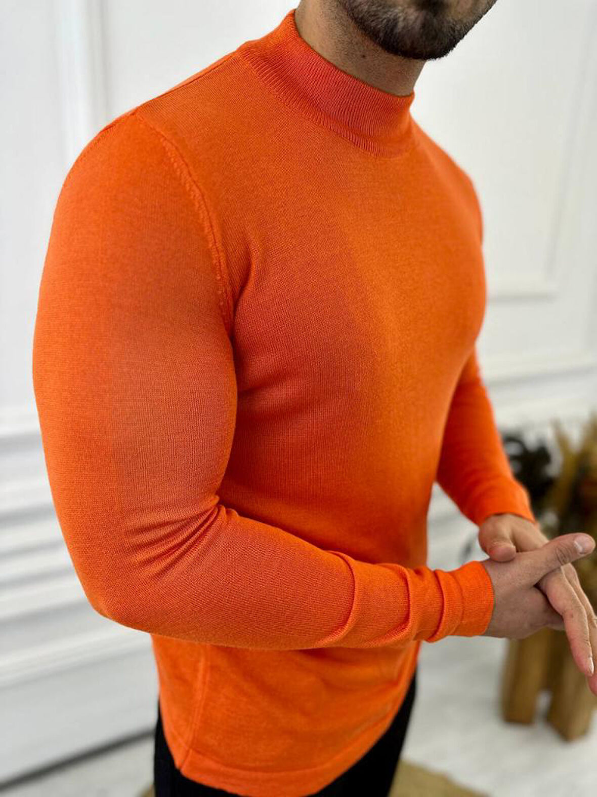 Kazak Slim Fit Tüylenmez Naturel Pamuk Triko Boğazlı Balıkçı Yaka Kazak