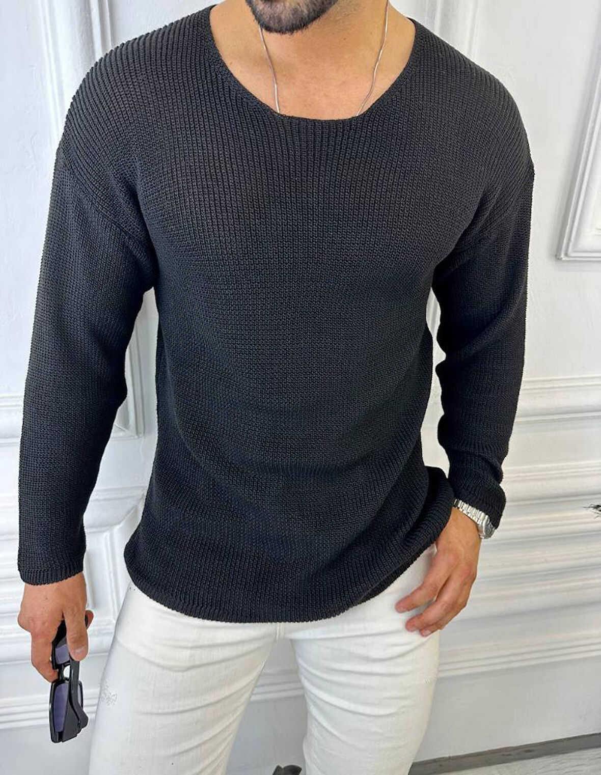 Kazak Oversize Örme Natural Pamuk Tüylenmeyen Kazak Salaş Tarz Triko Sweatshirt