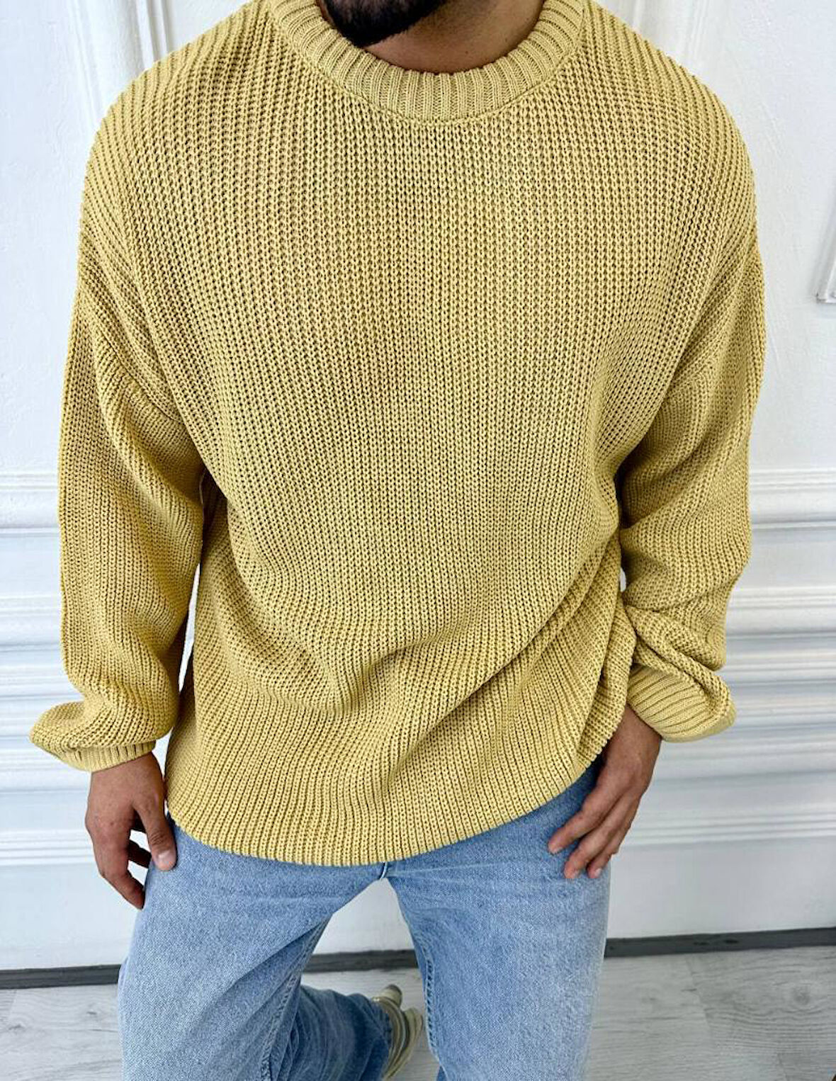 Kazak Oversize Çift Kat Örme Naturel Pamuk Bol Kesim Tüylenmeyen Salaş Triko Kazak