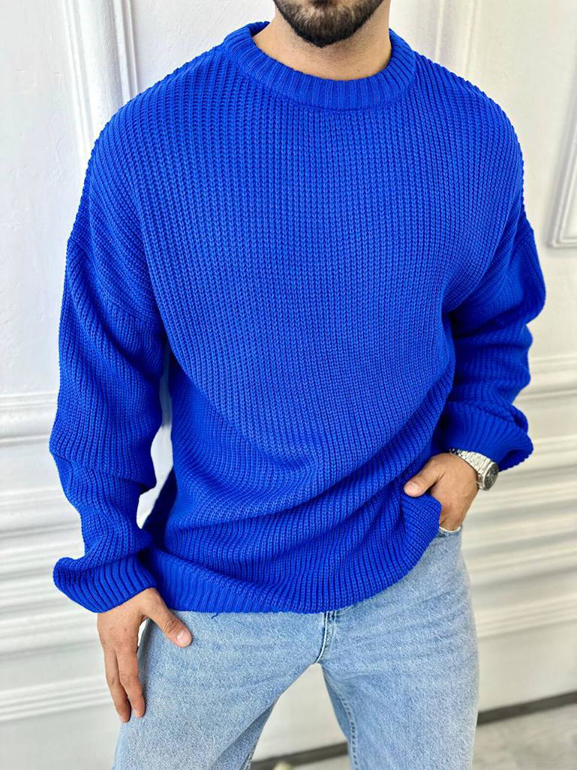 Kazak Oversize Çift Kat Örme Naturel Pamuk Bol Kesim Tüylenmeyen Salaş Triko Kazak