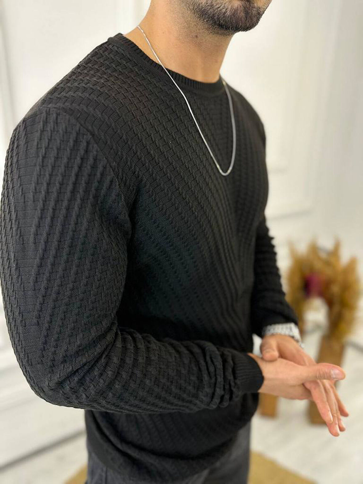 Kazak Slim Fit Tüylenmez Naturel Pamuk Triko Kazak
