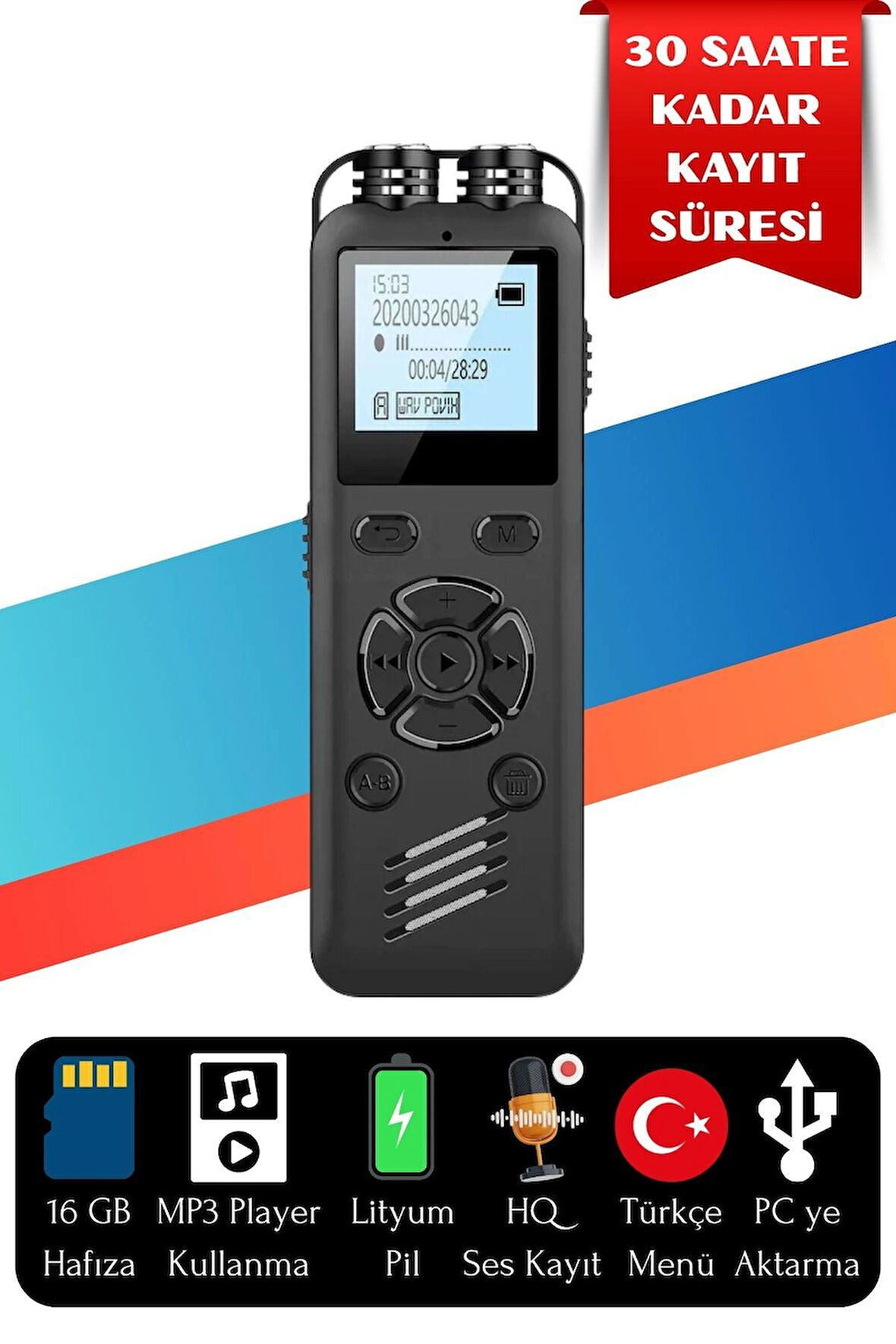 KB60 16 GB Dijital Ekranlı Profesyonel Ses Kayıt Cihazı Diktafon Ses Aktif Şifre Korumalı Mp3 Çalar