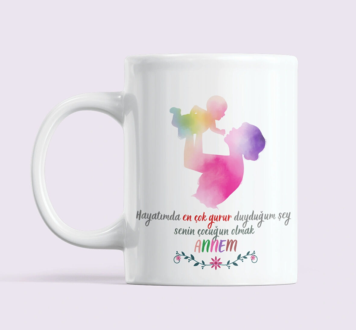  Anneler Günü Hediyesi | Renkli Anne Çocuk Temalı Kupa Bardak | Porselen Kahve Kupası