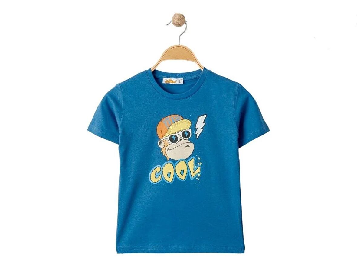 Alme Erkek Çocuk Cool Maymun Baskılı Açık Mavi Tshirt-6 Yaş