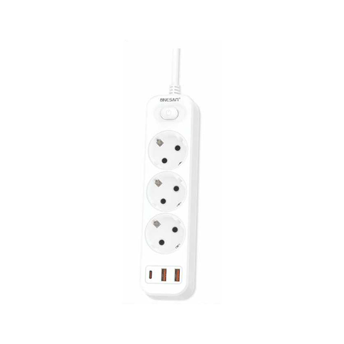 Akım Korumalı 2 USB+TYPE-C li 3'lü Grup Priz 2 m Uzatma Kablosu Beyaz
