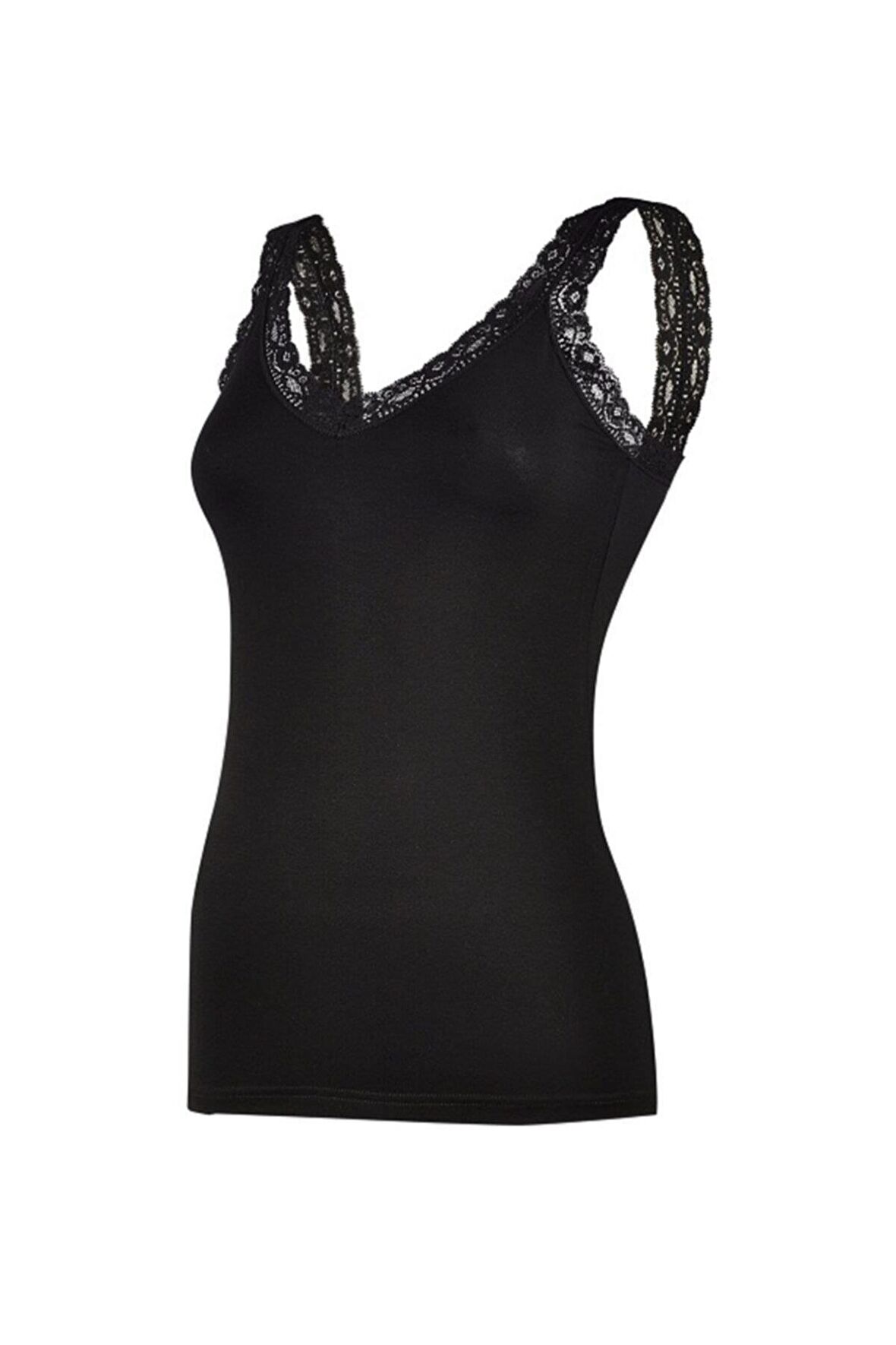 Yıldız Kadın Askıları Dantelli V Yaka Likralı Atlet