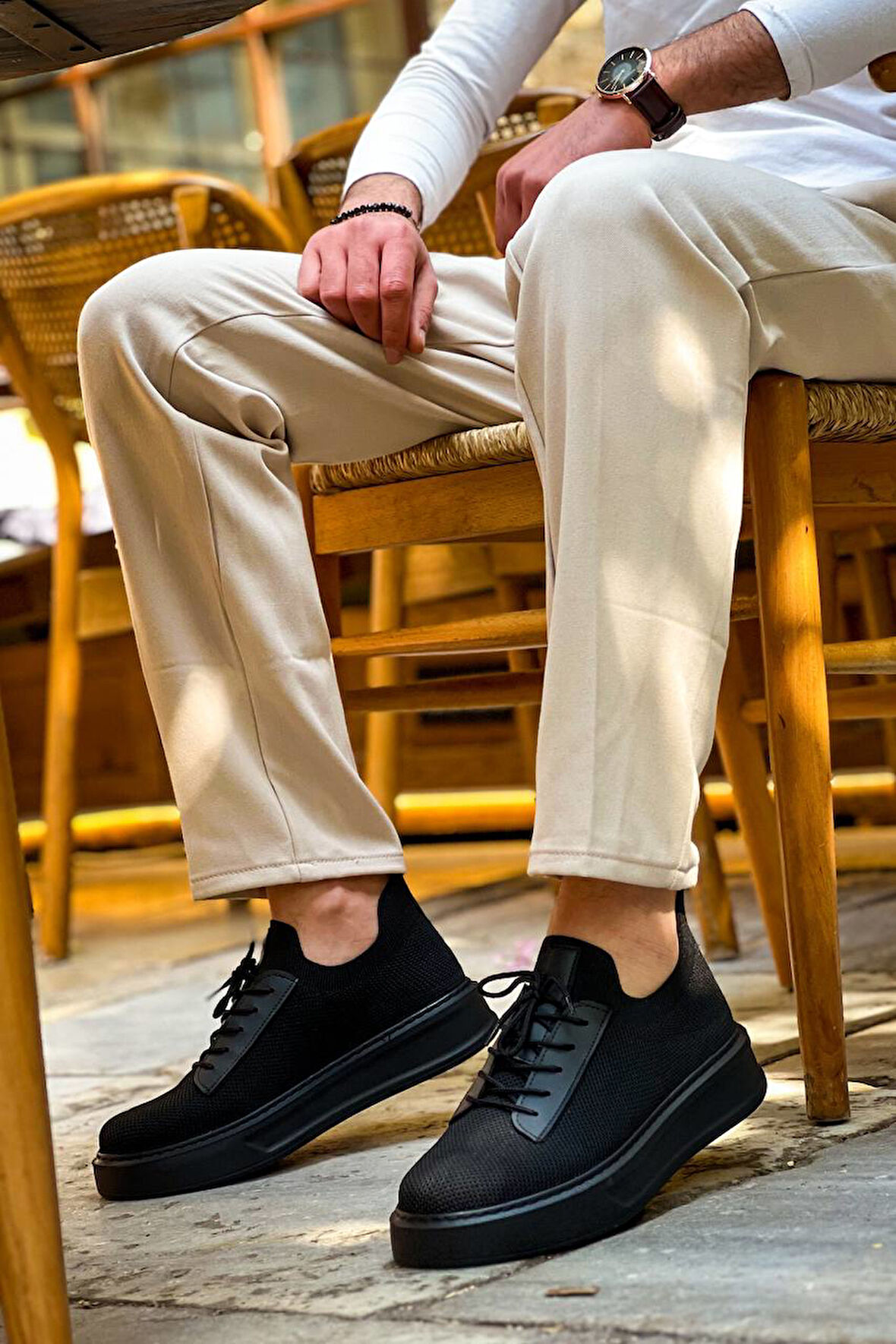 KB-116 Kuback Siyah Siyah Taban Bağcıklı Triko Günlük Erkek Ayakkabı