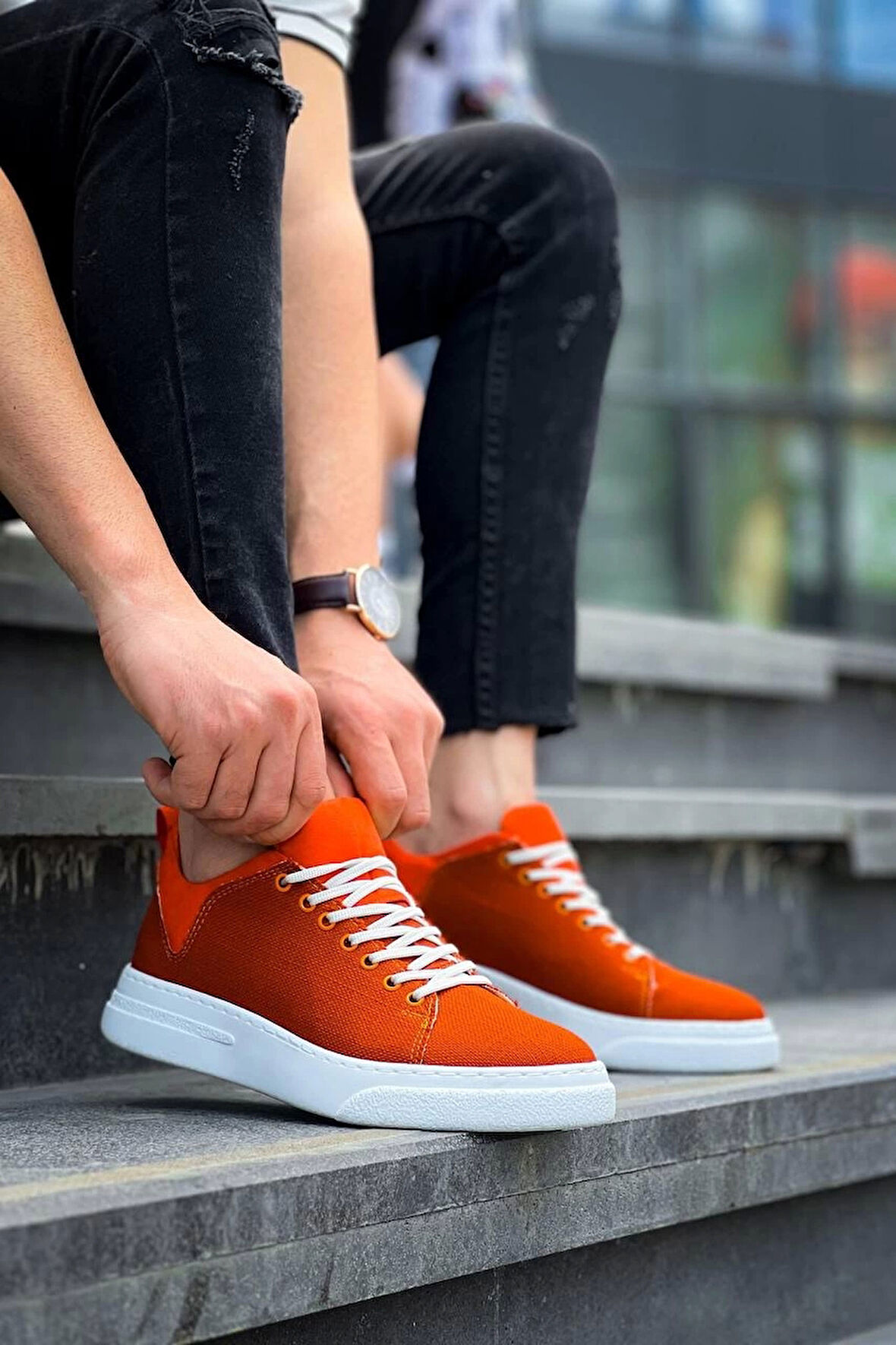 Tb-x204 Terzi Bey Turuncu Keten Beyaz Yüksek Taban Günlük Erkek Spor Ayakkabı
