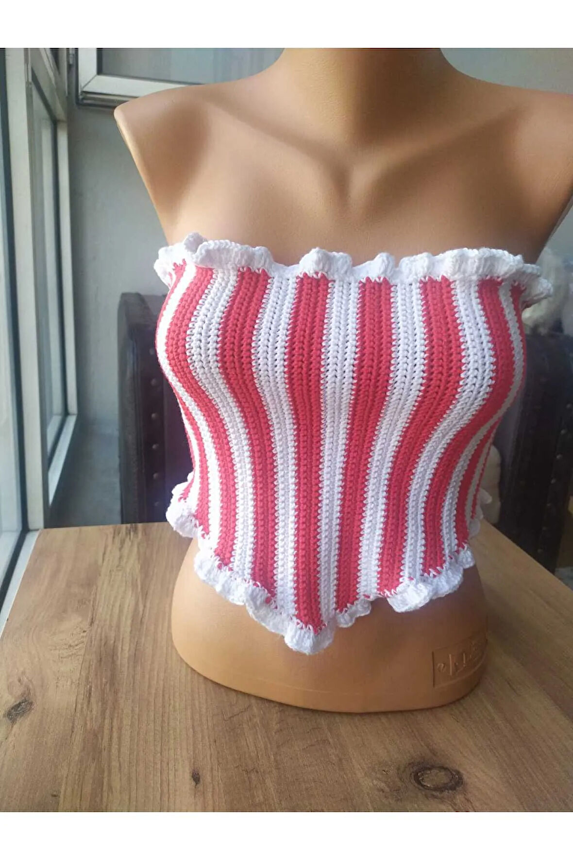 Kırmızı - Beyaz Üçgen Korse Crop Büstiyer