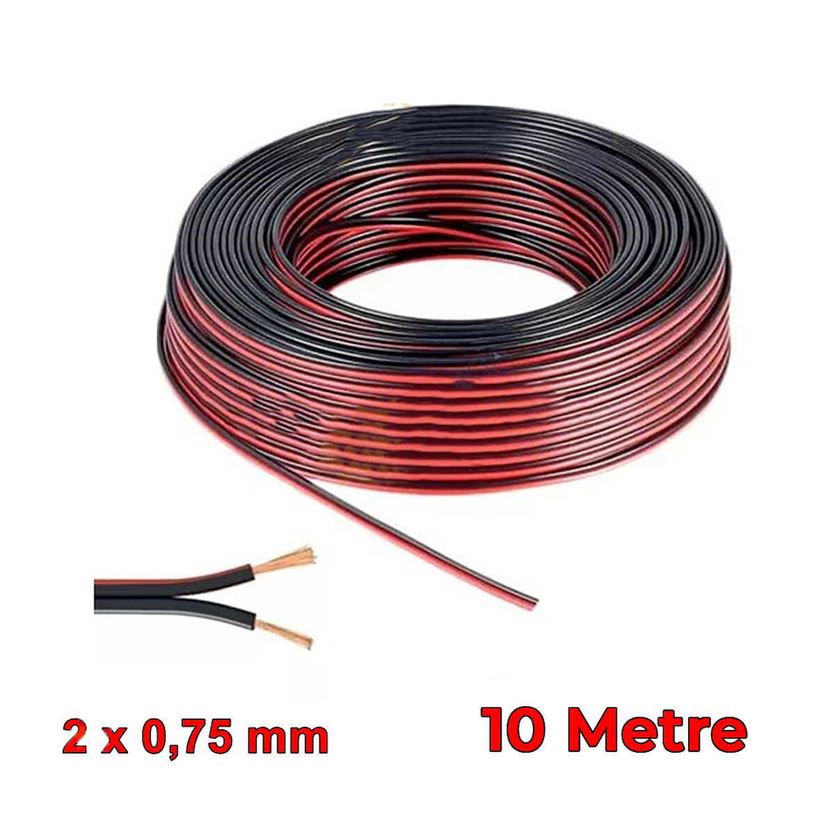 Elektrik Tesisat Kordon Hoparlör Kablosu 2x0.75mm 10 Metre Siyah Kırmızı