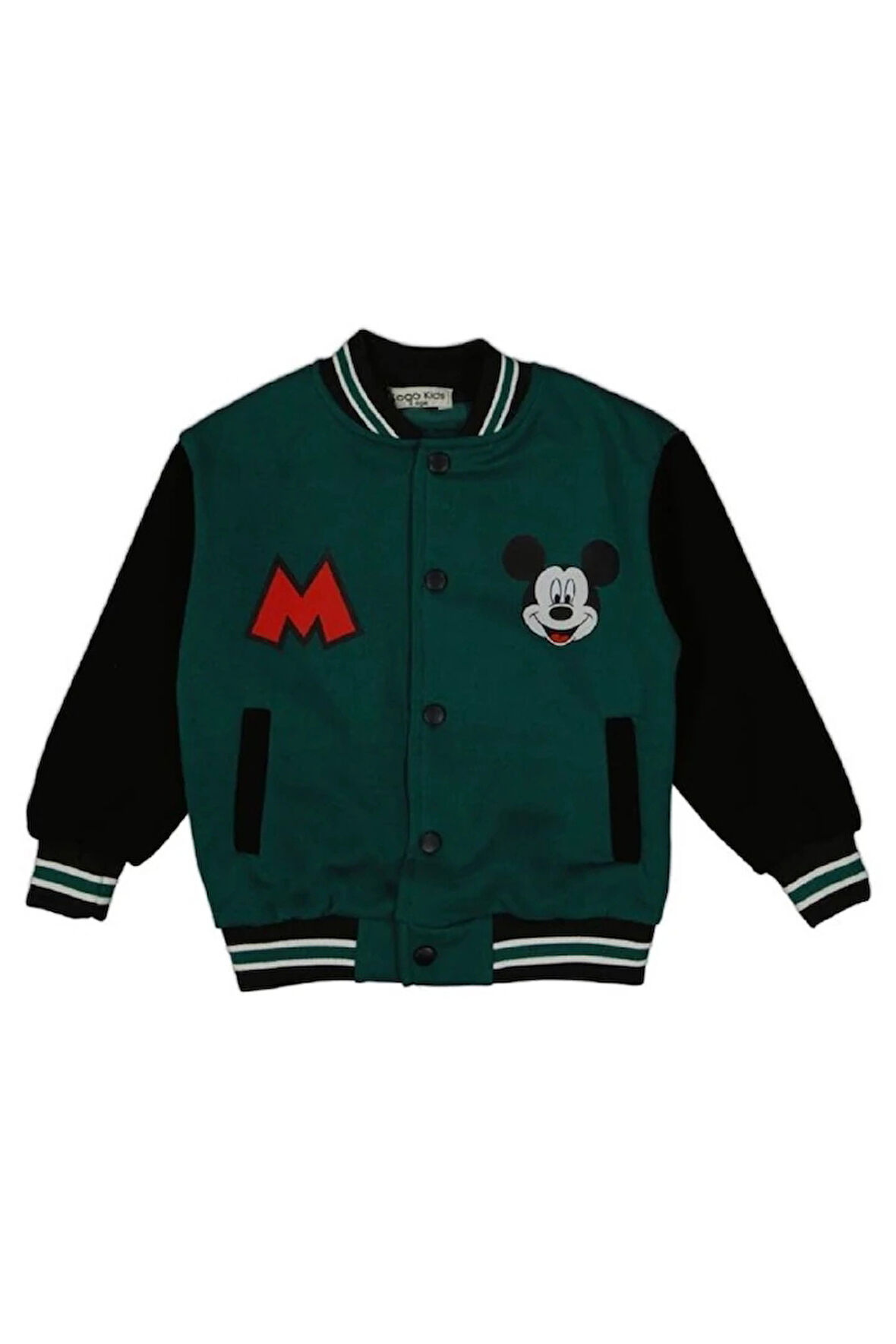 Sago Saks Yeşil 3İp Şardonlu Mickey Mause Baskılı Erkek Çocuk Kolej Ceket 2166-Y