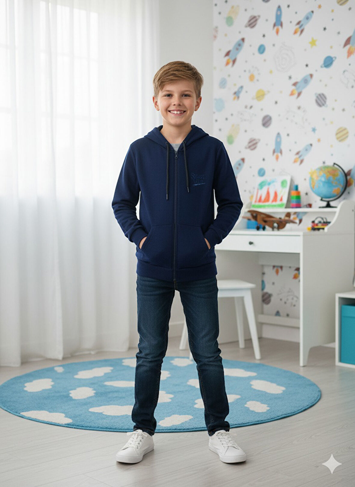 YUKOKC 3İp Şardonlu Erkek Çocuk Kapşonlu Sweat Ceket 5151