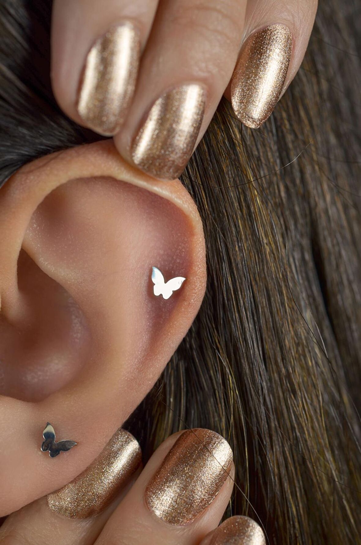 Çelik Kelebek Piercing Helix Kıkırdak Gümüş Renkli