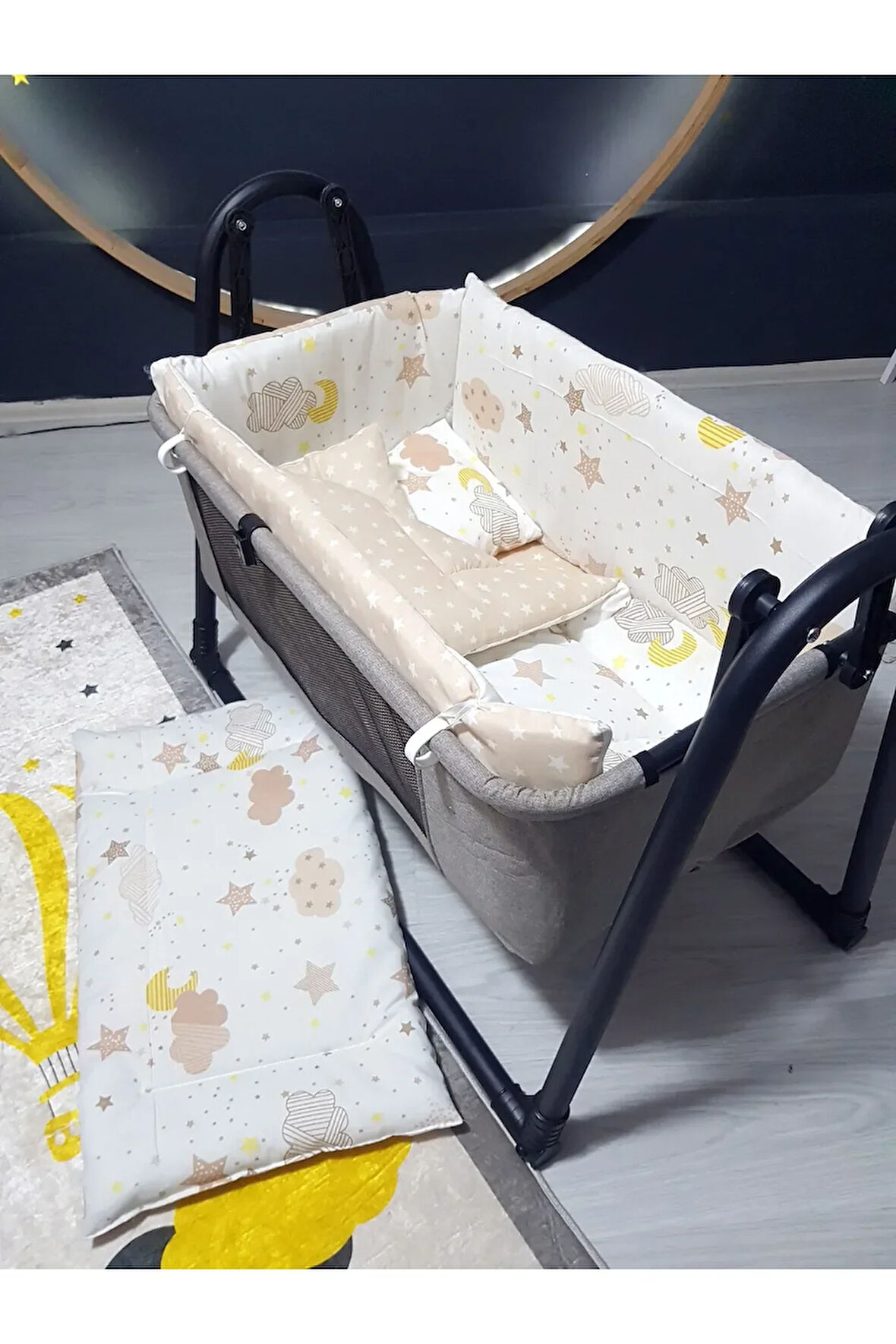 45x85 Cibinlikli Keten Beşik ve Uyku Seti - Anne Yanı Beşik Portatif Sepet Beşik
