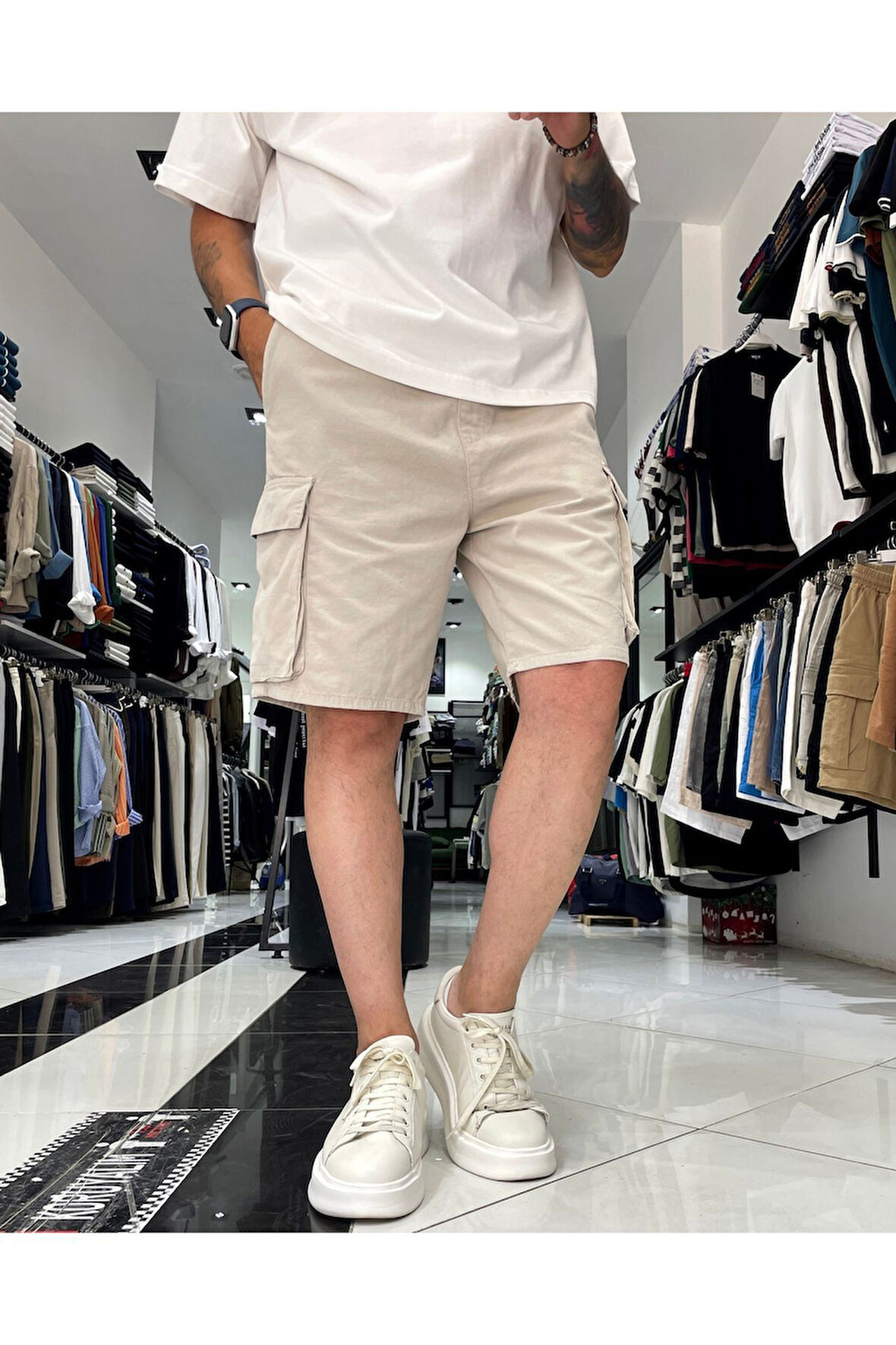 Kargo Cepli Lastikli Gabardin Erkek Şort