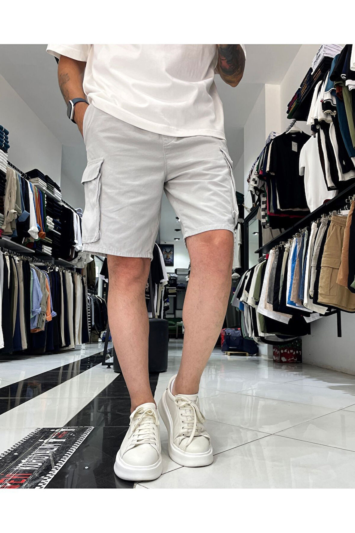 Kargo Cepli Lastikli Gabardin Erkek Şort