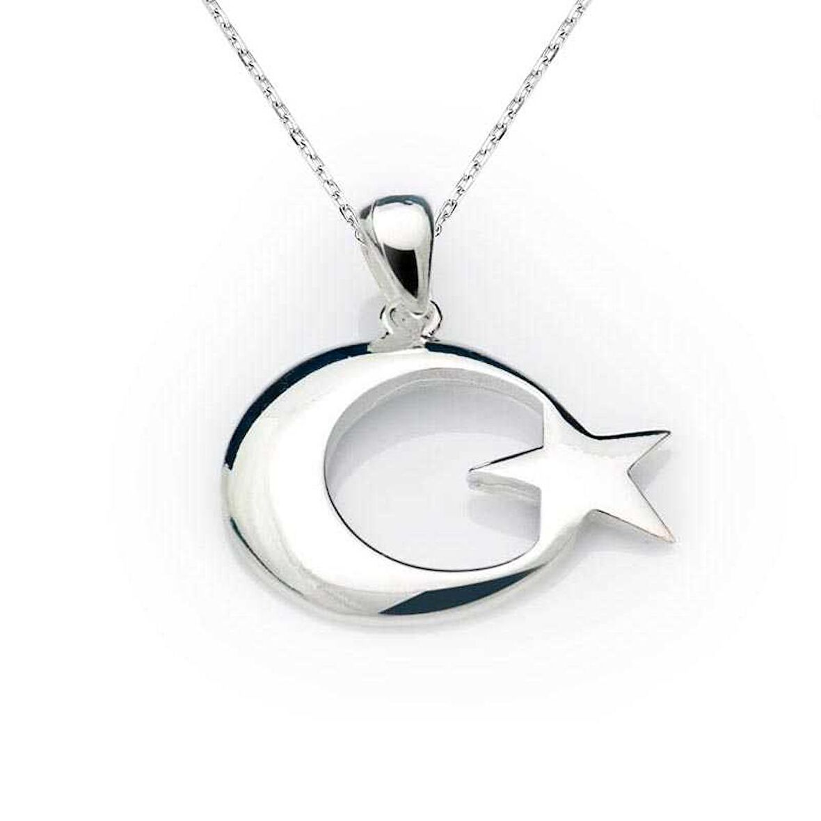 925 Ayar Gümüş Ay Yıldız Bayrak Gümüş Kolye