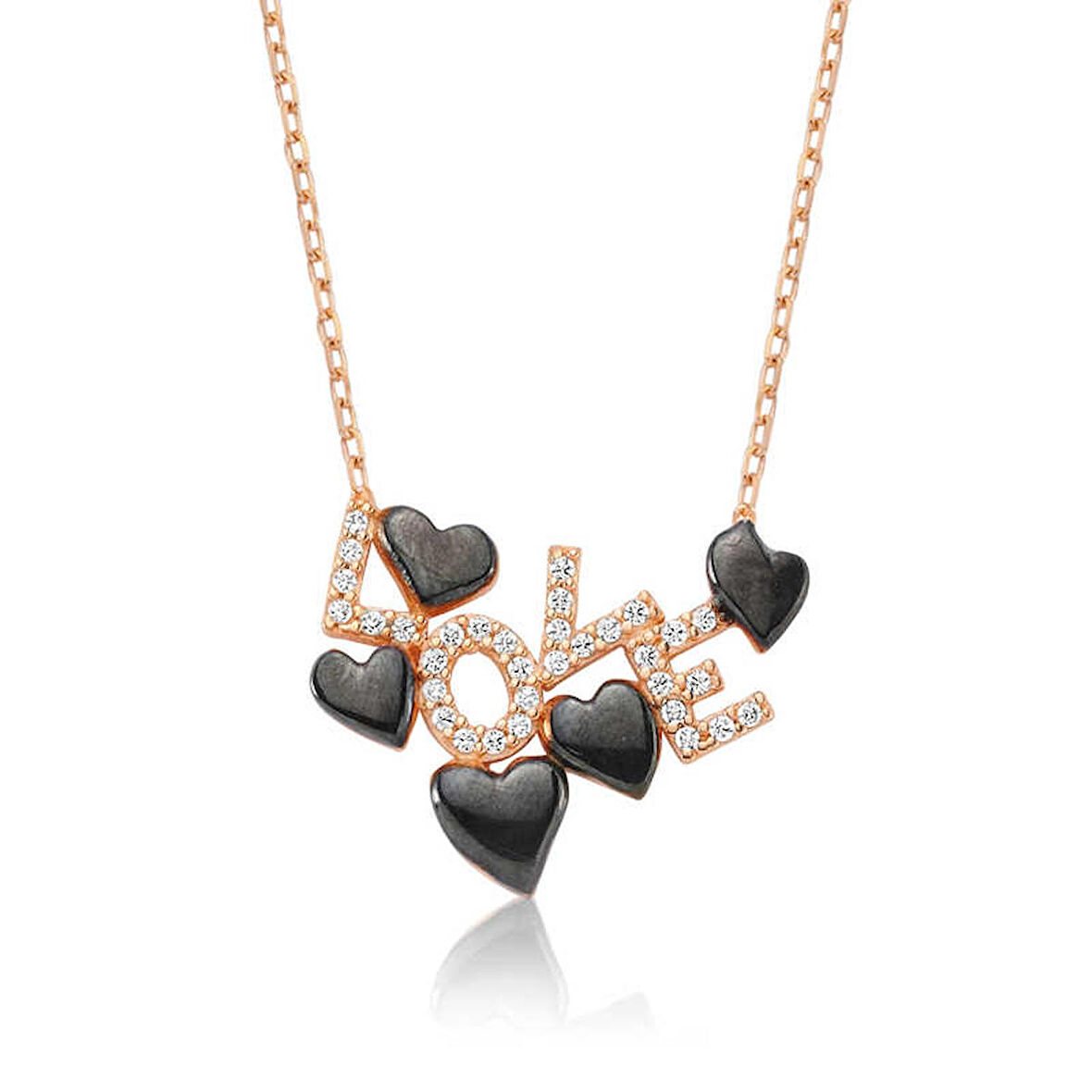 925 Ayar Gümüş Love Yazılı Kalpli Kadın Gümüş Kolye