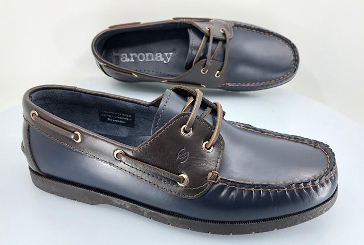 Aronay 086 Ayr Timberland Marine El saraçlı %100 Hakiki Deri Erkek  Ayakkabı