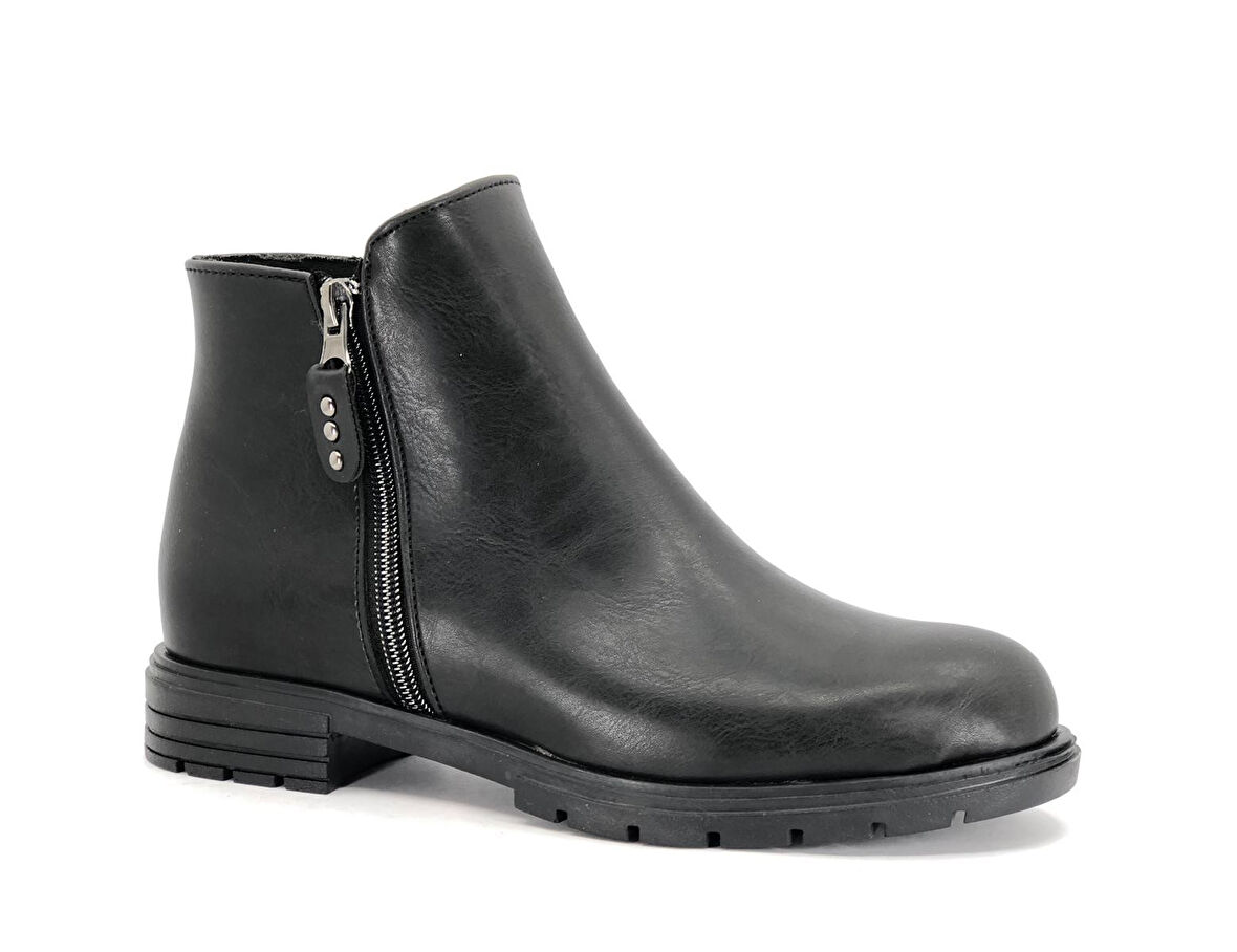 Mehtap Çift Fermuarlı Düz Kaymaz Taban Kadın Bot