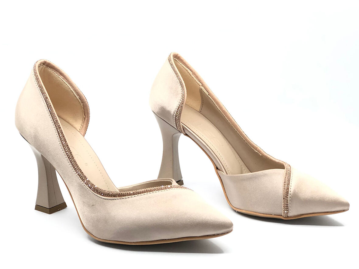 Feles Kadeh Topuk Saten Taşlı Stiletto Kadın Topuklu Ayakkabı