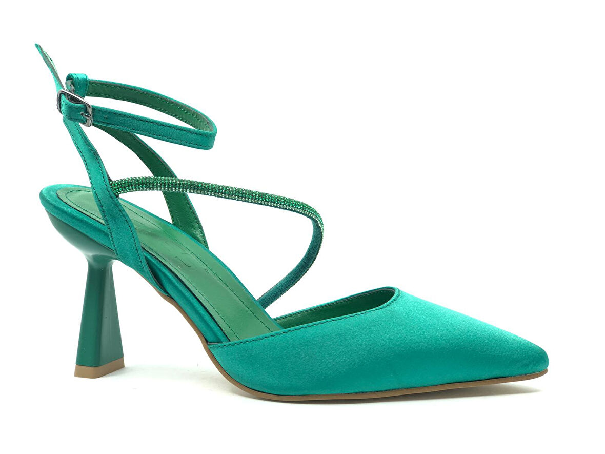 Feles Arkası Açık Şerit Taşlı Stiletto Kadın Topuklu Ayakkabı