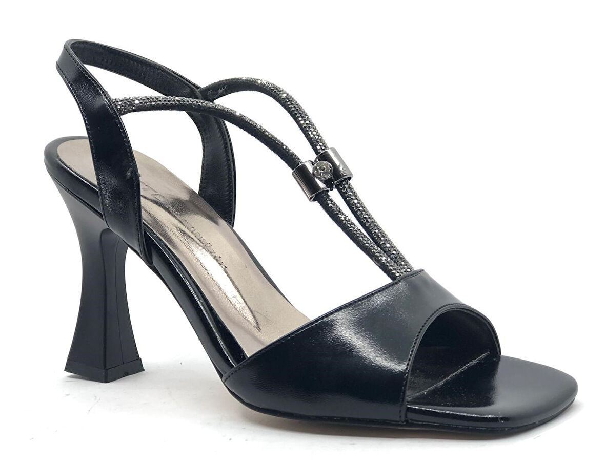 Feles V Çift Şerit Taşlı Kadın Topuklu Ayakkabı