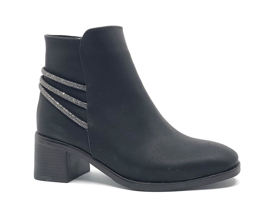 Asya Arkası Şerit Taş Kemerli Kısa Topuklu Kadın Bot