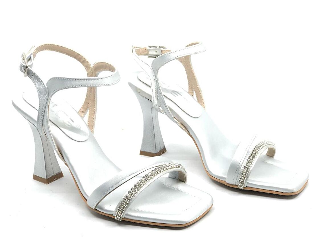 Feles Çift Şerit Taş Biyeli Topuklu Kadın Abiye Ayakkabı