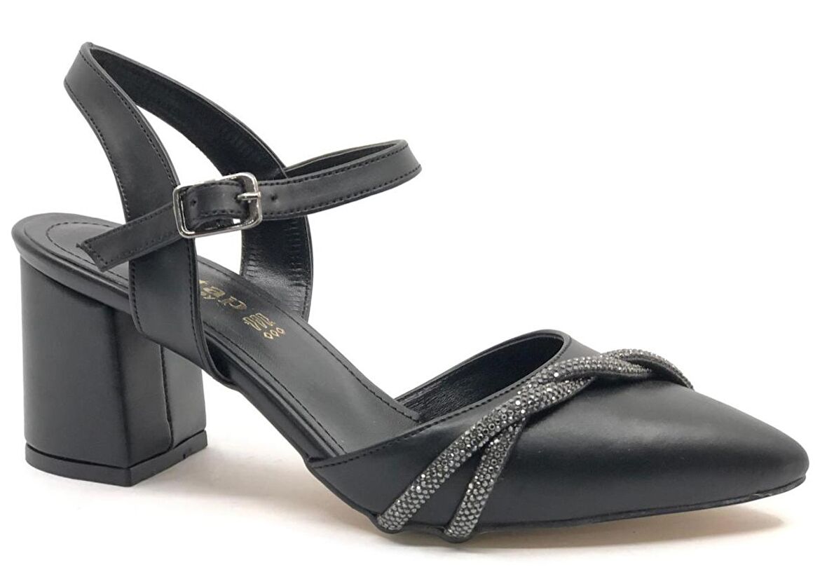 Mehtap Çapraz Burgu Taş Detaylı 6 cm Topuklu Kadın Klasik Ayakkabı