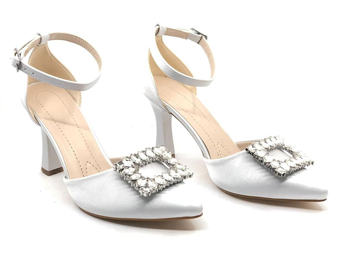 Feles Kare Taş Detaylı Topuklu Kadın Abiye Ayakkabı