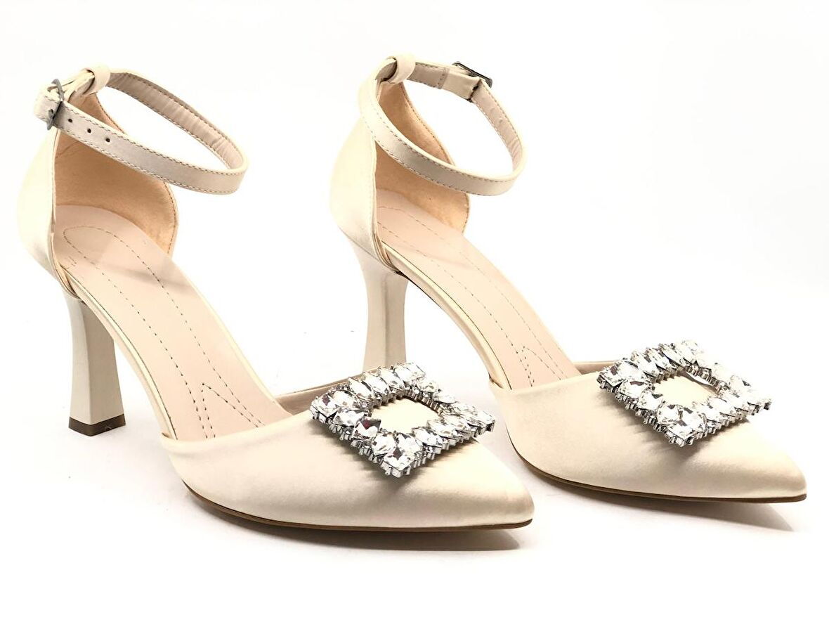 Feles Kare Taş Detaylı Topuklu Kadın Abiye Ayakkabı