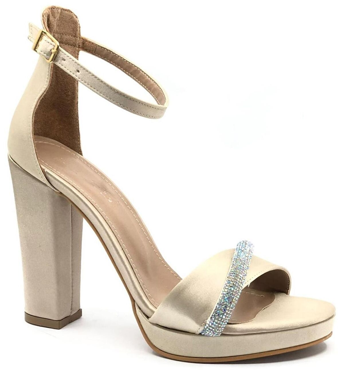 Feles Şerit Taş Detaylı Tek Bant Platform 11 cm Topuklu Kadın Ayakkabı
