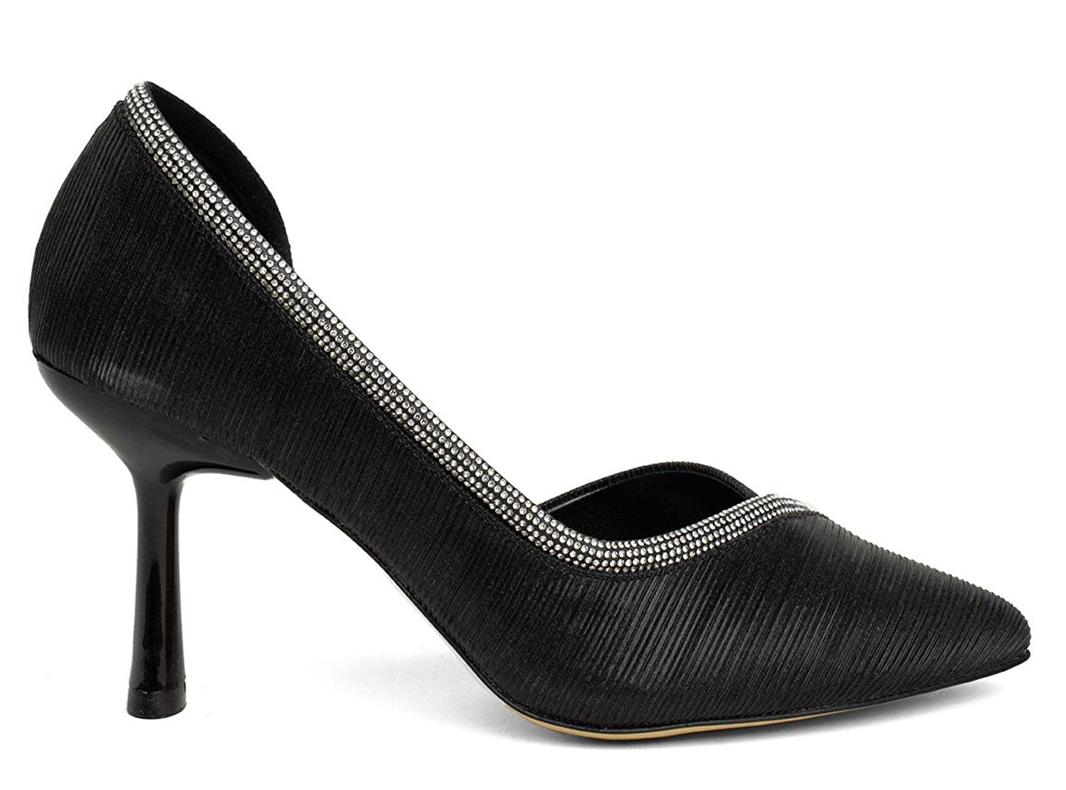 Feles Kadeh Topuk Saten Şerit Taşlı Stiletto Kadın Topuklu Ayakkabı