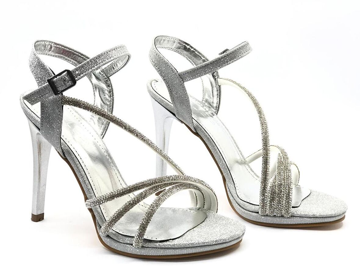 Feles Şerit Taş Detaylı 11 cm Topuklu Kadın Abiye Ayakkabı