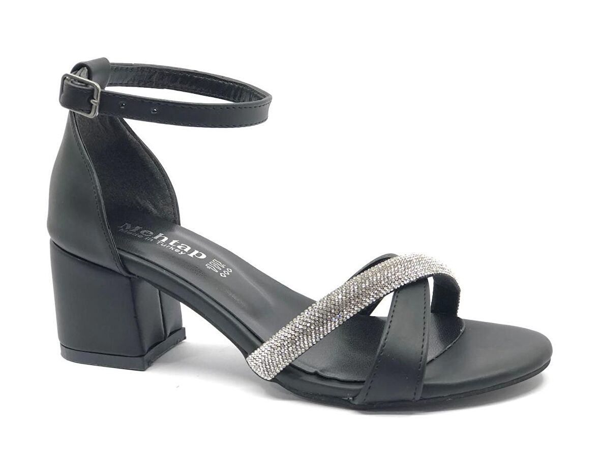 Mehtap Çapraz Çift Şerit Taşlı 5 cm Kadın Topuklu Ayakkabı