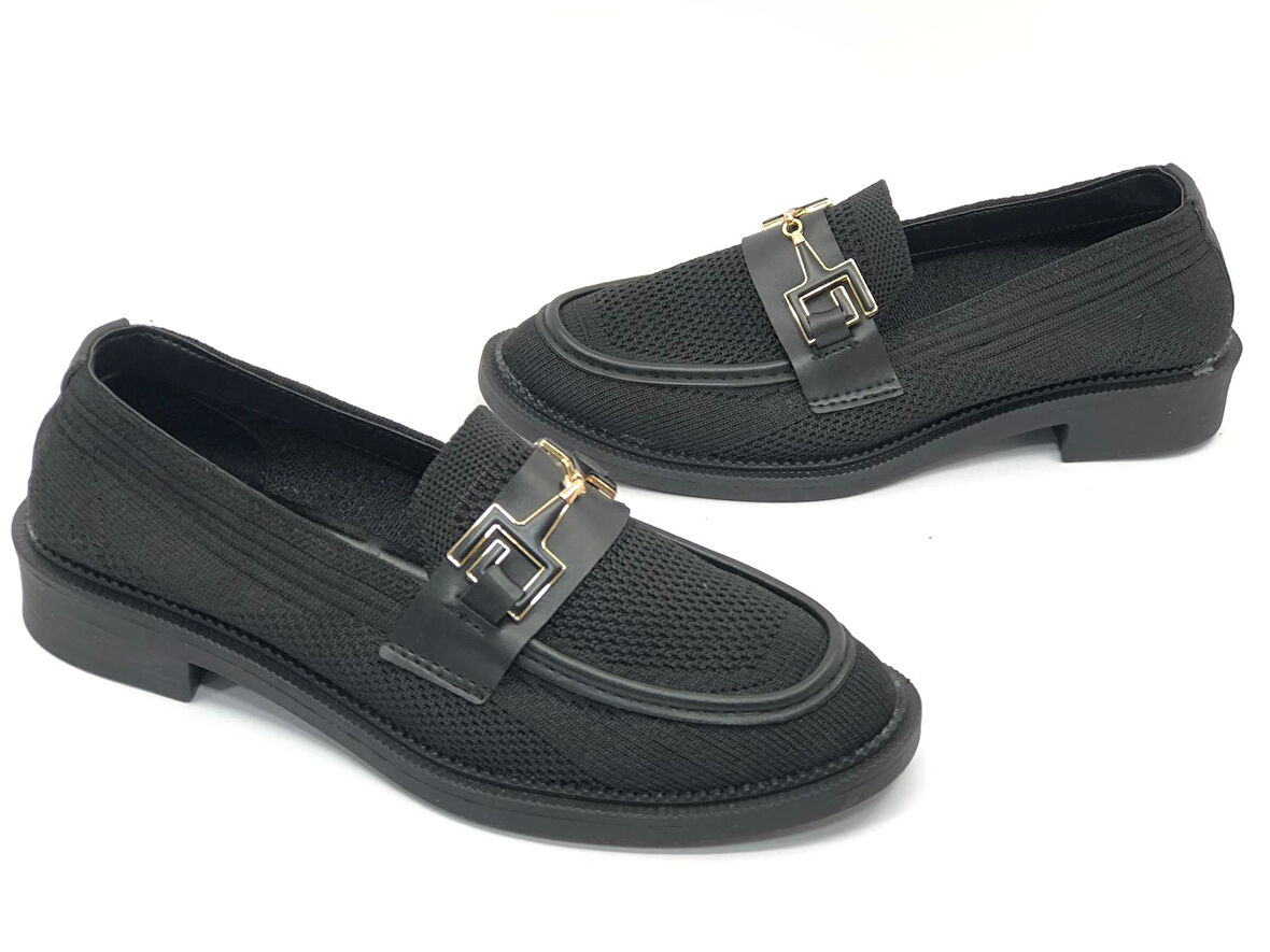 Feles Toka Detaylı Triko Loafer Kadın Babet Ayakkabı