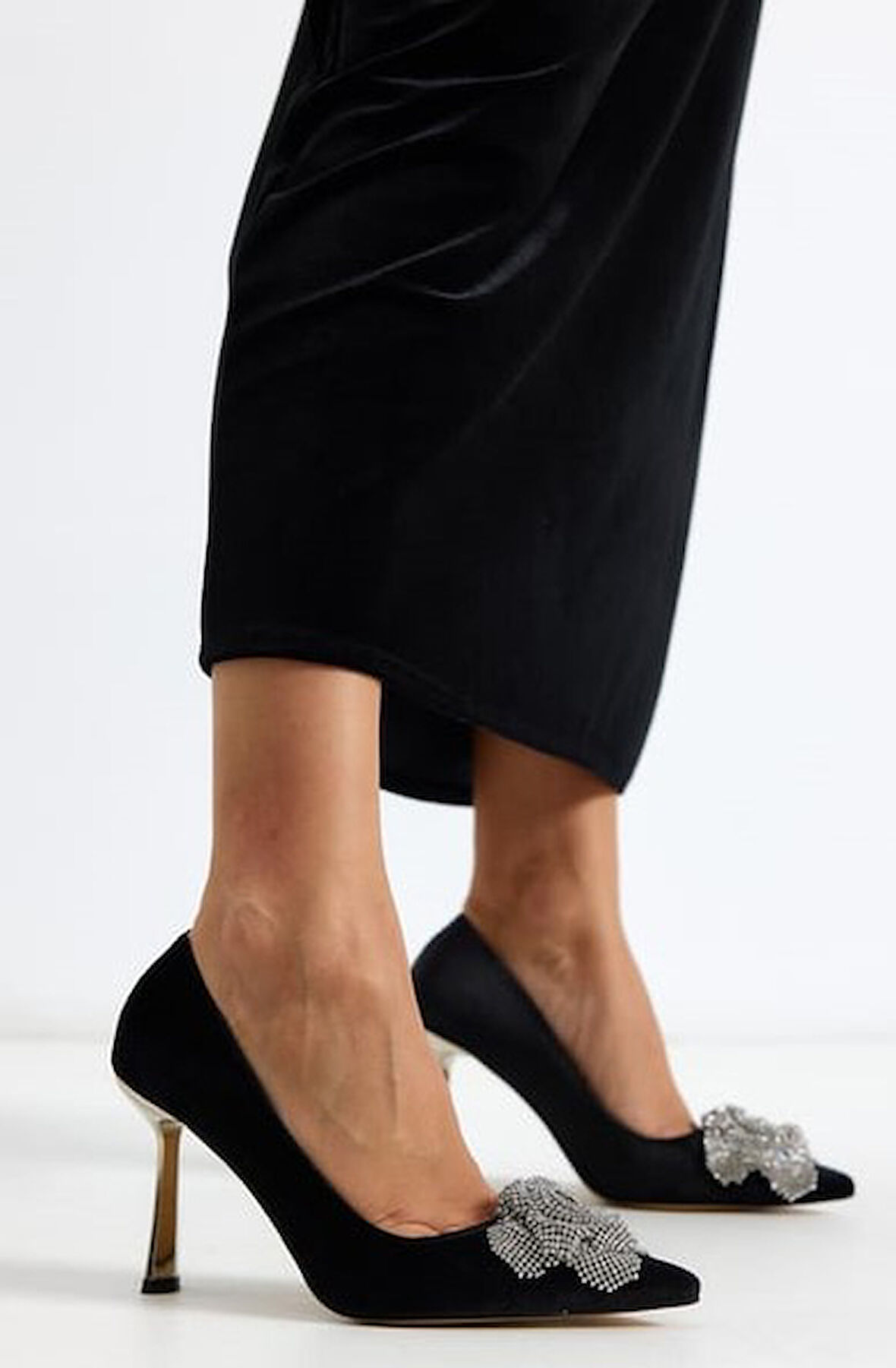 Feles Gül Taş Detaylı Stiletto Kadın Topuklu Ayakkabı