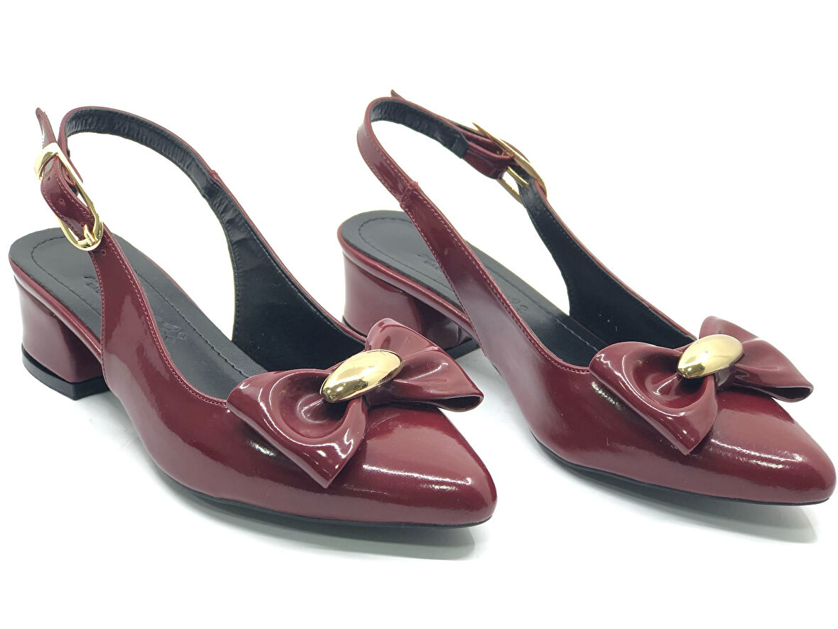 Mehtap Arkası Açık Fiyonk Detaylı Klasik Kadın Topuklu Ayakkabı