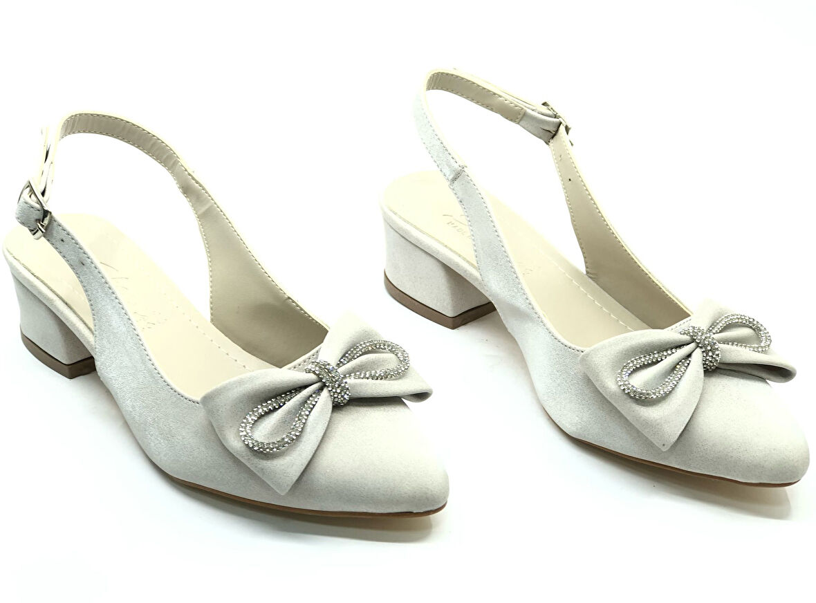 Mehtap Arkası Açık Fiyonk Taş Detaylı Klasik Kadın Topuklu Ayakkabı