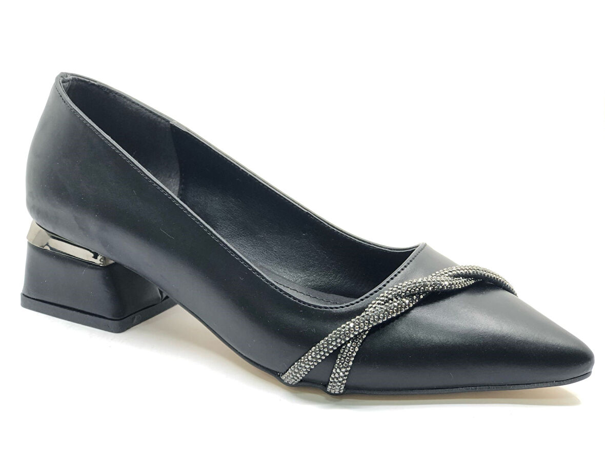 Mehtap Şerit Burgu Taş Detaylı Kısa Topuklu Kadın Babet Ayakkabı