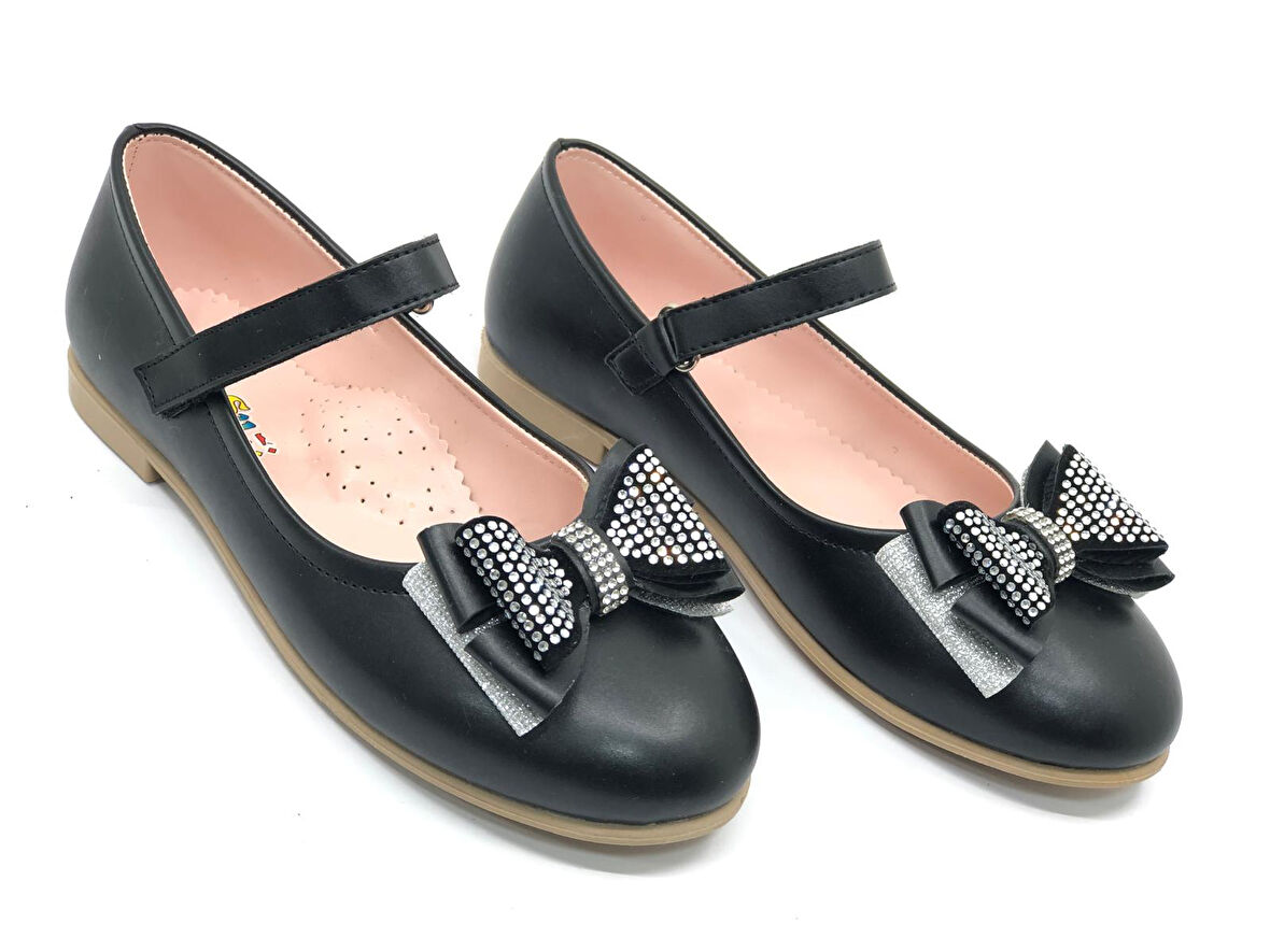 İremsu Kurdela Taş Detaylı Cırtlı Kız Çocuk Babet Ayakkabı