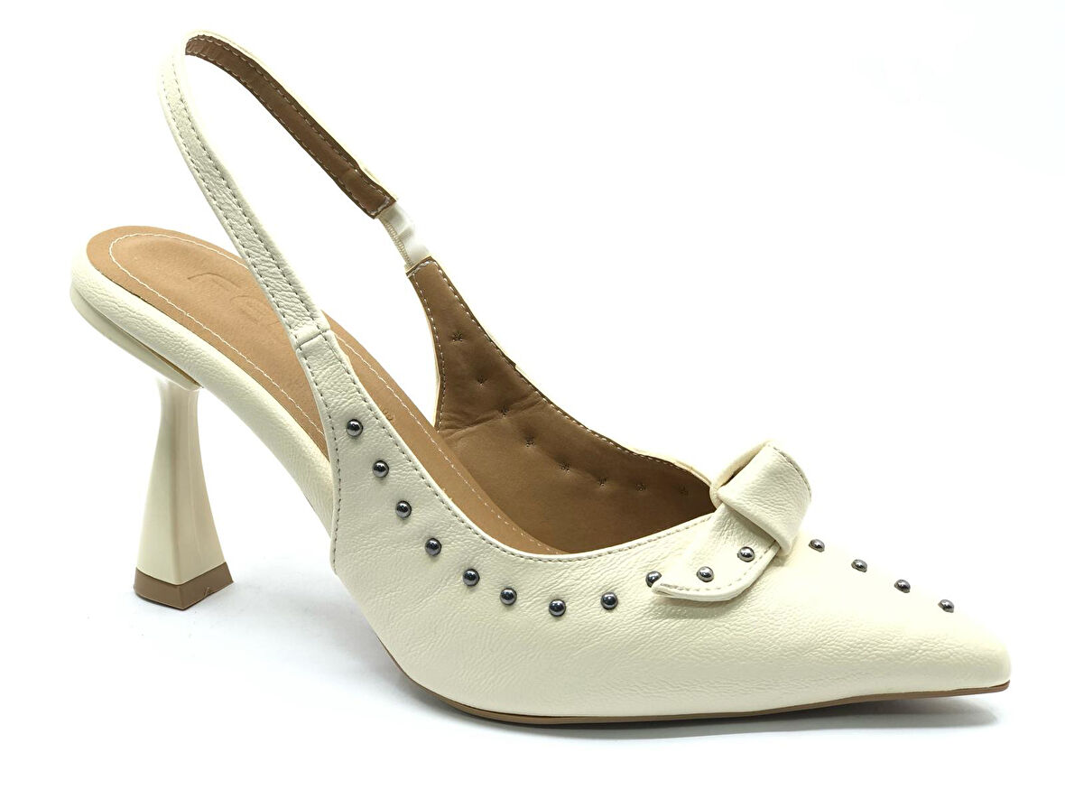 Feles Zımba Kurdela Detaylı Arkası Açık Stiletto Kadın Topuklu Ayakkabı