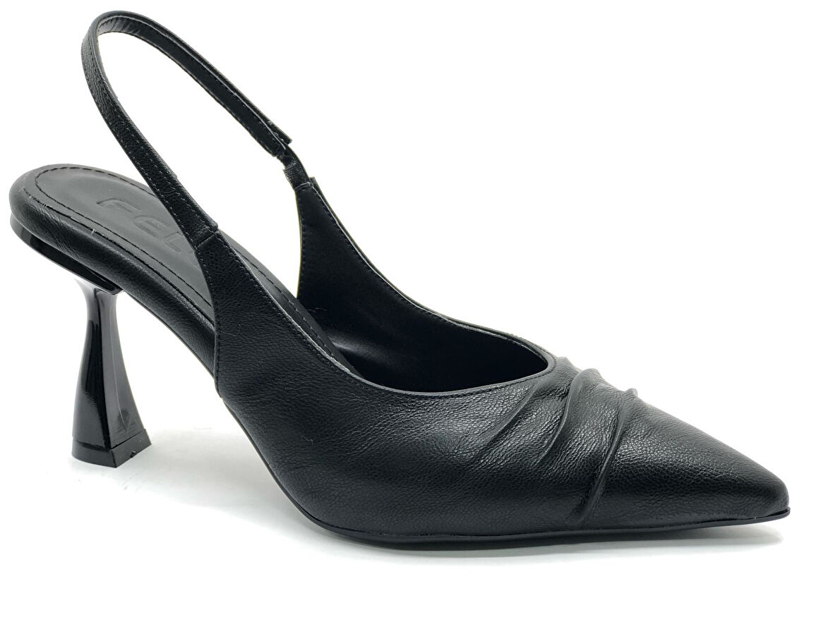 Feles Kırışık Detaylı Arkası Açık Stiletto Kadın Topuklu Ayakkabı